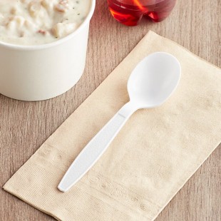 Choice White Heavy Weight Polystyrene Plastic Soup Spoon - 100/Pack
