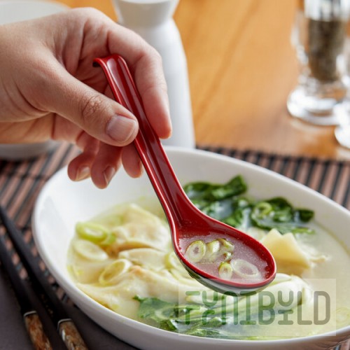 Thunder Group 7200JBR .6 oz. Two-Tone Red and Black Melamine Wonton Soup Spoon - 12/Pack