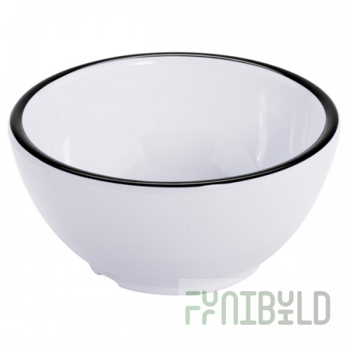 GET Settlement Bistro 14 oz. White Enamelware Melamine Round Bowl with Black Trim - 24/Case