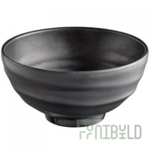 Thunder Group 3706TM Tenmoku Black 14 oz. Round Melamine Wave Rice Bowl - 12/Case