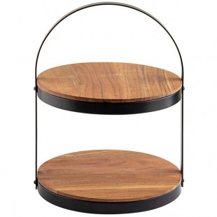 TableCraft 10719 Two Tier Round Wood Acacia Display Stand - 11 3/4 TableCraft 10719 Two Tier Round Wood Acacia Display Stand - 11 3/4