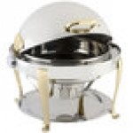 Bon Chef 19000 Elite Round 8 Qt. Dripless Round Stainless Steel with Brass Accents Roll Top Chafer with Roman Legs Bon Chef 19000 Elite Round 8 Qt. Dripless Round Stainless Steel with Brass Accents Roll Top Chafer with Roman Legs