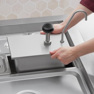 ServSense 0.4 fl. oz. Stainless Steel Pump Dispenser with 1/4 Size Vigor Hotel Pan