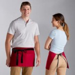 Choice Red Poly-Cotton Waist Apron with Natural Webbing and 3 Pockets - 12