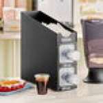 KleanTake by ServSense Black Countertop Slim Cup Dispenser Cabinet with Top Lid / Straw Organizer - 2 Slot