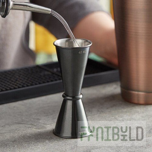 American Metalcraft JGB4 1 oz. & 1.5 oz. Black Brushed Stainless Steel Japanese Style Jigger