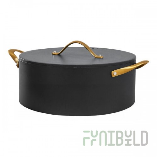 Spring USA Ambassador 7.4 Qt. Black Round Induction-Ready Chafer Casserole Pan with Cover 8758-8-28