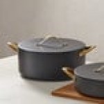 Spring USA Ambassador 7.4 Qt. Black Round Induction-Ready Chafer Casserole Pan with Cover 8758-8-28 Spring USA Ambassador 7.4 Qt. Black Round Induction-Ready Chafer Casserole Pan with Cover 8758-8-28