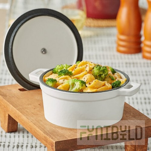 Valor 16 oz. Arctic White Enameled Mini Cast Iron Pot with Cover