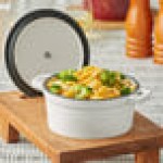 Valor 16 oz. Arctic White Enameled Mini Cast Iron Pot with Cover