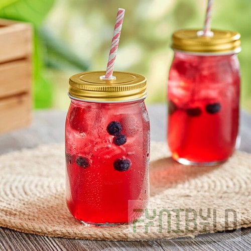 Acopa Rustic Charm 16 oz. Drinking Jar with Gold Metal Lid with Straw Hole - 12/Case