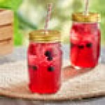 Acopa Rustic Charm 16 oz. Drinking Jar with Gold Metal Lid with Straw Hole - 12/Case