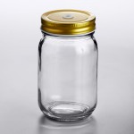 Acopa Rustic Charm 16 oz. Drinking Jar with Gold Metal Lid with Straw Hole - 12/Case