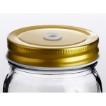 Acopa Rustic Charm 16 oz. Drinking Jar with Gold Metal Lid with Straw Hole - 12/Case