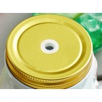 Acopa Rustic Charm 16 oz. Drinking Jar with Gold Metal Lid with Straw Hole - 12/Case
