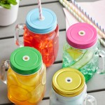 Acopa Rustic Charm 16 oz. Drinking Jar with Gold Metal Lid with Straw Hole - 12/Case