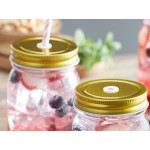 Acopa Rustic Charm 16 oz. Drinking Jar with Gold Metal Lid with Straw Hole - 12/Case