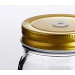 Acopa Rustic Charm 16 oz. Drinking Jar with Gold Metal Lid with Straw Hole - 12/Case
