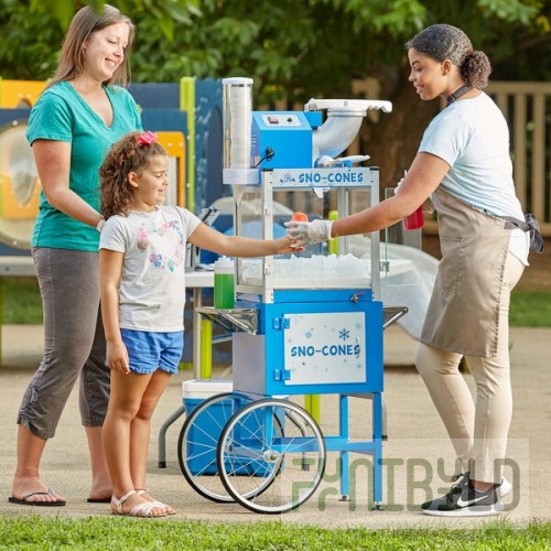 Carnival King Royalty Series SCM350R Reinforced Cabinet Sno-Cone Machine with Cup Dispenser and Cart