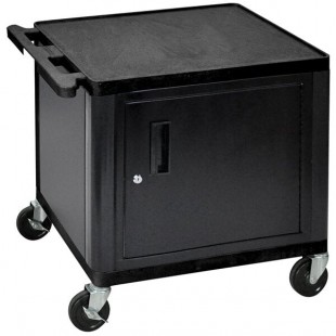 Luxor LP26C-B Black 2 Shelf A/V Cart with Locking Cabinet - 24