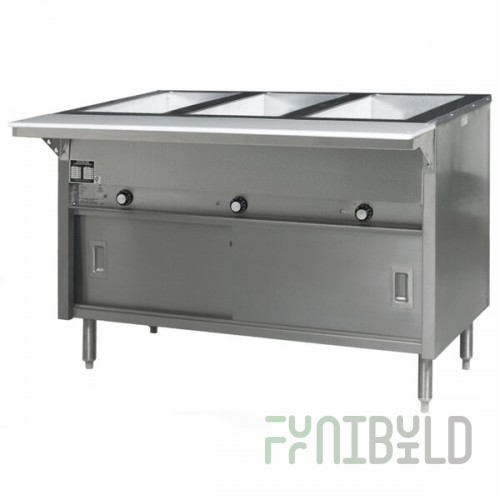 Eagle Group HT3CB-240-3 Spec Master Series Three Pan Open Well Electric Hot Food Table with Sliding Doors - 240V, 3 Phase