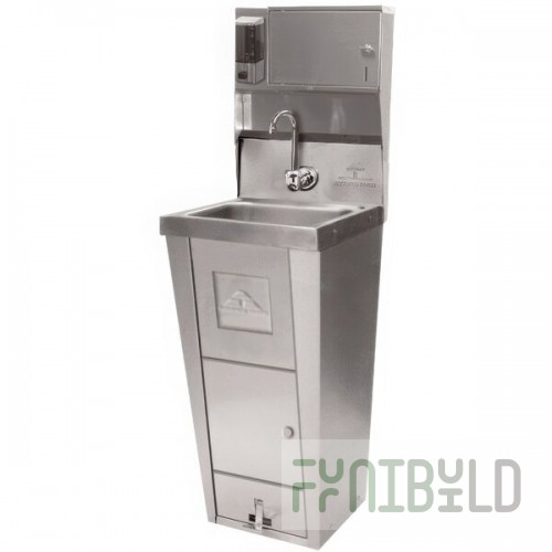 Advance Tabco 7-PS-99 Hands Free Hand Sink with Pedestal Base, Soap and Towel Dispenser, and Trash Bin