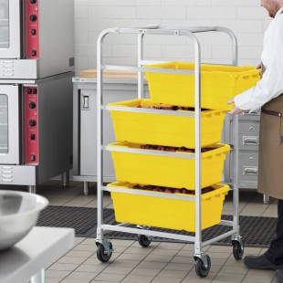 Regency Mobile Aluminum Lug Rack - 4 Lug Capacity - with Yellow Meat Lugs / Tote Boxes - Unassembled