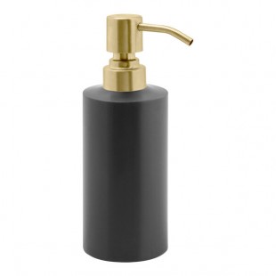 room360 Tokyo 12 oz. Matte Black Stainless Steel Soap Dispenser with Matte Brass Top - 6/Case