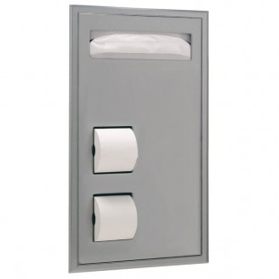 Bobrick B-34715 Partition Mounted Toilet Seat-Cover and Toilet Tissue Dispenser - 17 3/16 Bobrick B-34715 Partition Mounted Toilet Seat-Cover and Toilet Tissue Dispenser - 17 3/16