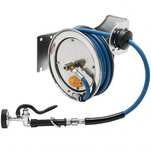 T&S B-7112-01 15' Open Stainless Steel Hose Reel with EB-0107 High-Flow Spray Valve