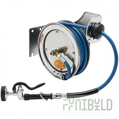 T&S B-7112-01 15' Open Stainless Steel Hose Reel with EB-0107 High-Flow Spray Valve