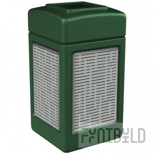Commercial Zone 734060 42 Gallon Green Square Trash Can with Stainless Steel Horizontal Line Panels