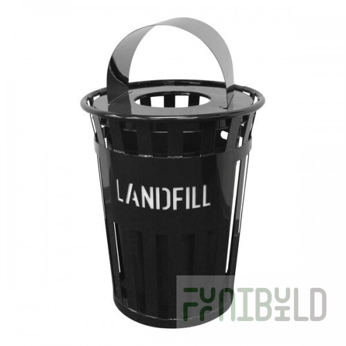 Witt Industries Oakley Eco M3601LF-MHT-BK 36 Gallon Black Outdoor Landfill Receptacle with Metal Hood Top Lid