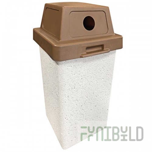 Wausau Tile TF1012 30 Gallon Concrete Square Recycling Bin with Plastic Side Hole Dome Lid