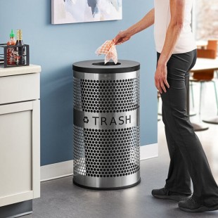 Lancaster Table & Seating 20 Gallon Stainless Steel Round Perforated Trash Can with Open Top Lid Lancaster Table & Seating 20 Gallon Stainless Steel Round Perforated Trash Can with Open Top Lid