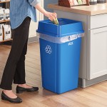 Lavex 25 Gallon Blue Square Recycling Can with Drop Shot Lid Lavex 25 Gallon Blue Square Recycling Can with Drop Shot Lid