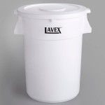 Lavex 44 Gallon White Round Commercial Trash Can and Lid Lavex 44 Gallon White Round Commercial Trash Can and Lid