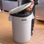 Lavex 44 Gallon White Round Commercial Trash Can and Lid Lavex 44 Gallon White Round Commercial Trash Can and Lid