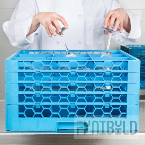 Carlisle RG9-414 OptiClean 9 Compartment Blue Glass Rack with 4 Extenders