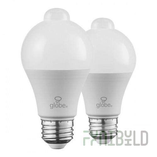 Globe 10W Motion-Activated Frosted LED Lamp, 800 Lumens, 3,000K (A19) - 2/Case