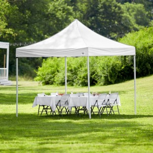 Backyard Pro Courtyard Series 10' x 10' White Straight Leg Regular-Duty Steel Instant Pop-Up Canopy Tent Backyard Pro Courtyard Series 10' x 10' White Straight Leg Regular-Duty Steel Instant Pop-Up Canopy Tent