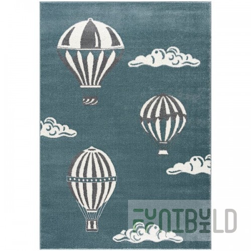 Abani Play Collection 4' x 6' Blue Contemporary Hot Air Balloon Area Rug