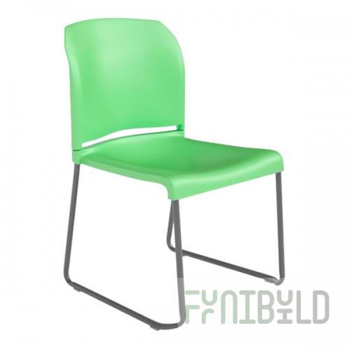 Flash Furniture Hercules Green Full-Back Contoured Stacking Chair with Gray Sled Base