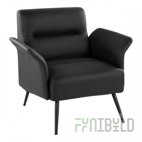 LumiSource Petal Black Faux Leather Accent Arm Chair with Black Metal Frame