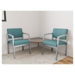Lesro Lenox Steel Patriot Plus Sea Vinyl Two Guest Arm Chairs with Sarum Twill Laminate Connecting Corner Table