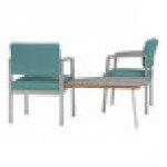 Lesro Lenox Steel Patriot Plus Sea Vinyl Two Guest Arm Chairs with Sarum Twill Laminate Connecting Corner Table