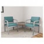 Lesro Lenox Steel Patriot Plus Sea Vinyl Two Guest Arm Chairs with Sarum Twill Laminate Connecting Corner Table