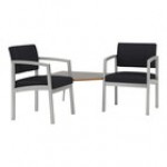 Lesro Lenox Steel Patriot Plus Sea Vinyl Two Guest Arm Chairs with Sarum Twill Laminate Connecting Corner Table