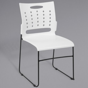 Flash Furniture RUT-2-WH-GG Hercules White Sled Base Stack Chair with Air-Vent Back Flash Furniture RUT-2-WH-GG Hercules White Sled Base Stack Chair with Air-Vent Back
