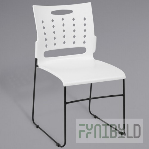 Flash Furniture RUT-2-WH-GG Hercules White Sled Base Stack Chair with Air-Vent Back